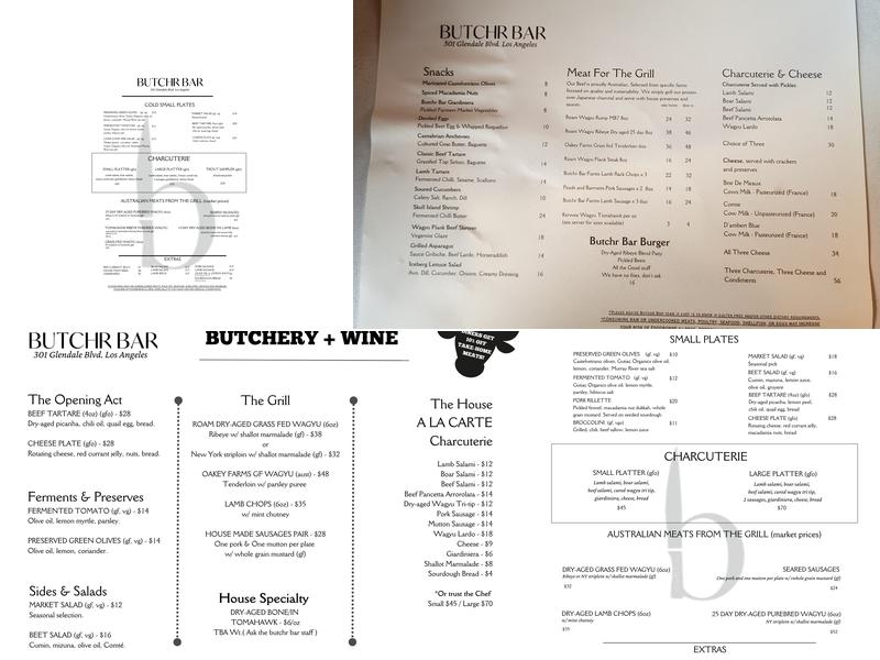 Butchr Bar Menu
