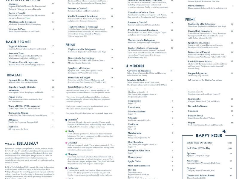 Sullaluna Menu