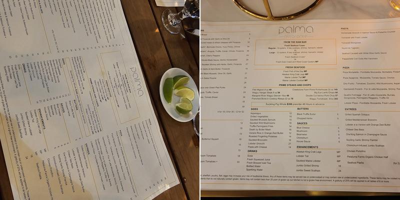 Palma Ristorante Menu