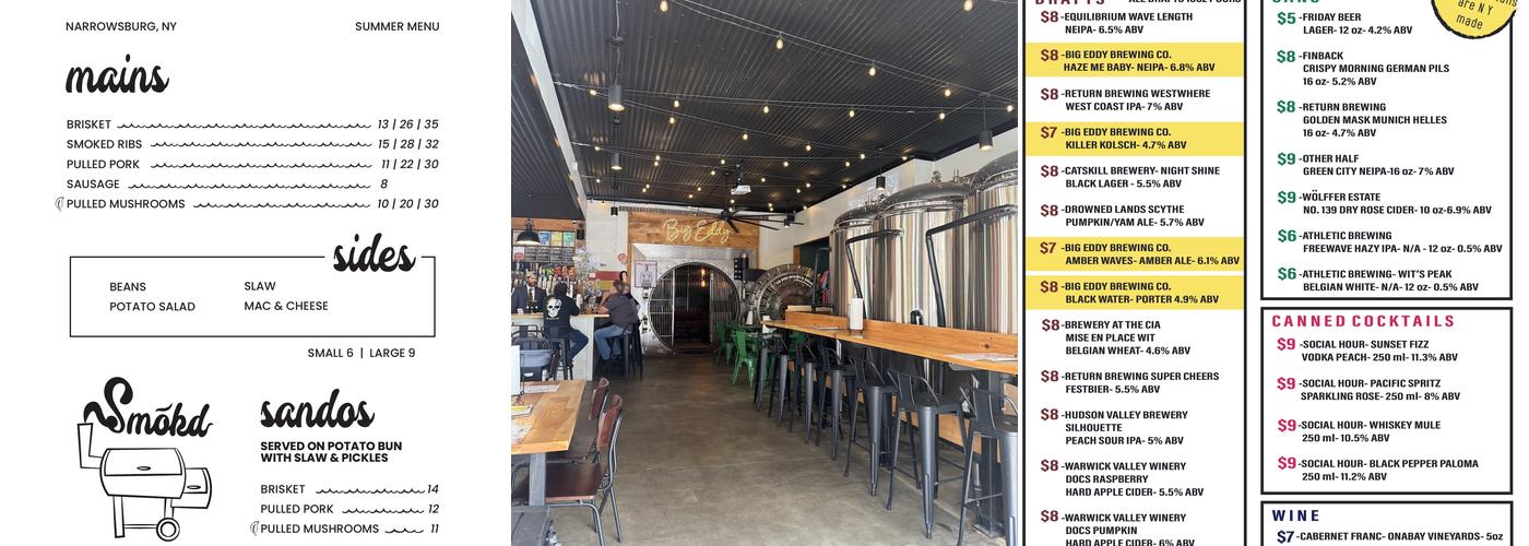 Big Eddy Brewing Co & Smokd NY Menu