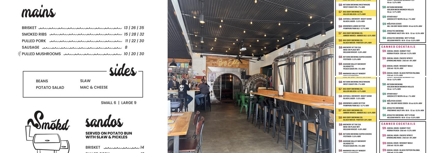 Big Eddy Brewing Co & Smokd NY Menu