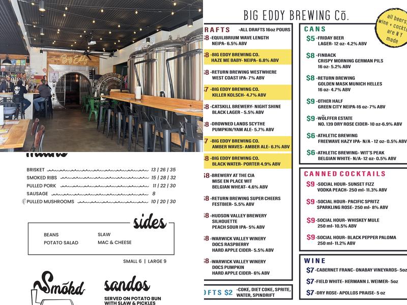 Big Eddy Brewing Co & Smokd NY Menu
