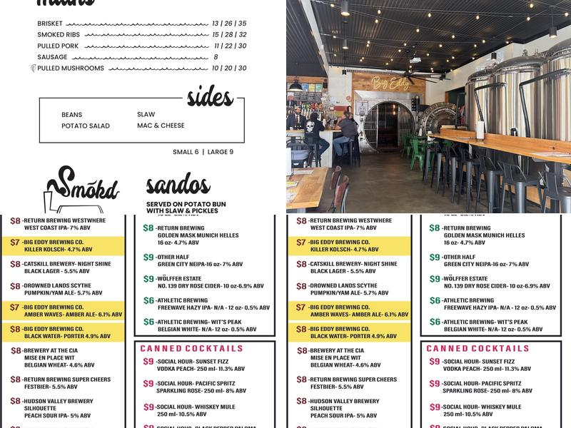 Big Eddy Brewing Co & Smokd NY Menu