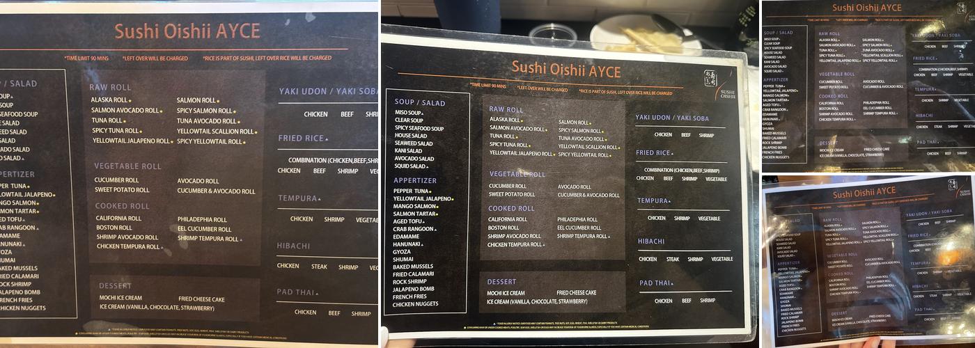 Sushi Oishii AYCE Menu