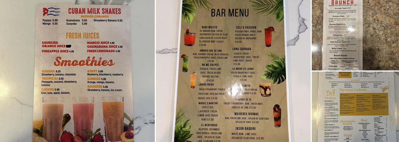 Celis Cuban Bistro Menu