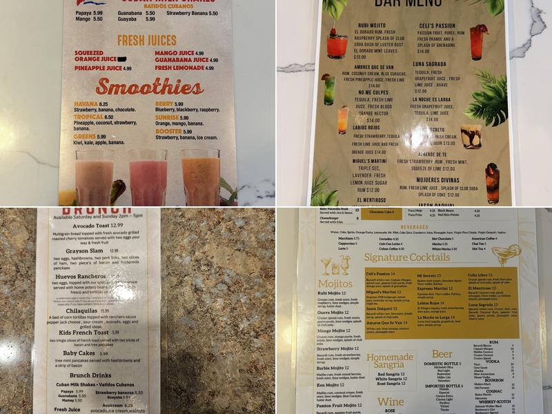 Celis Cuban Bistro Menu