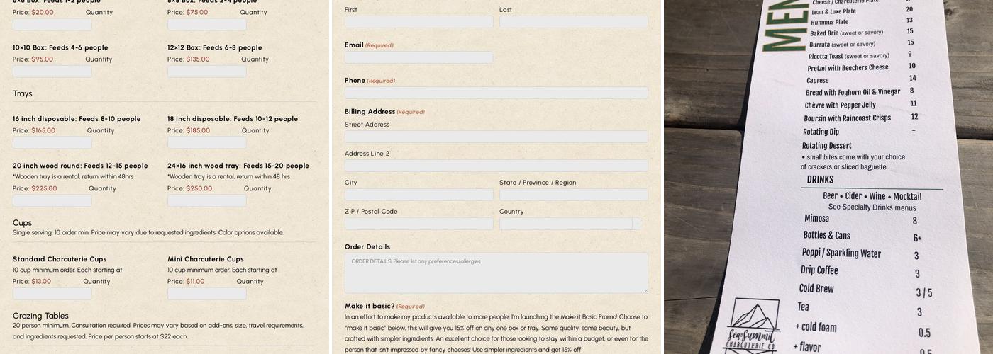 Sea to Summit Charcuterie Co Menu