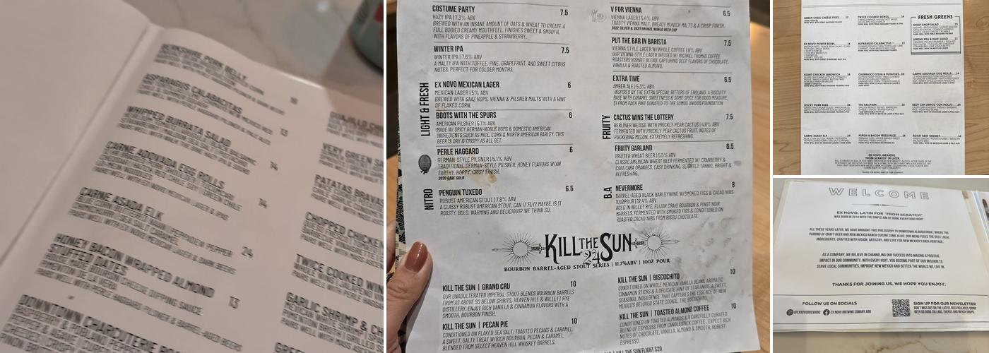 Ex Novo Brewing Company Menu