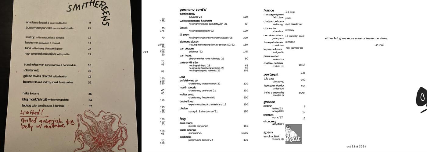 Smithereens Menu