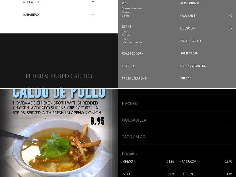 Federales Street Tacos Menu