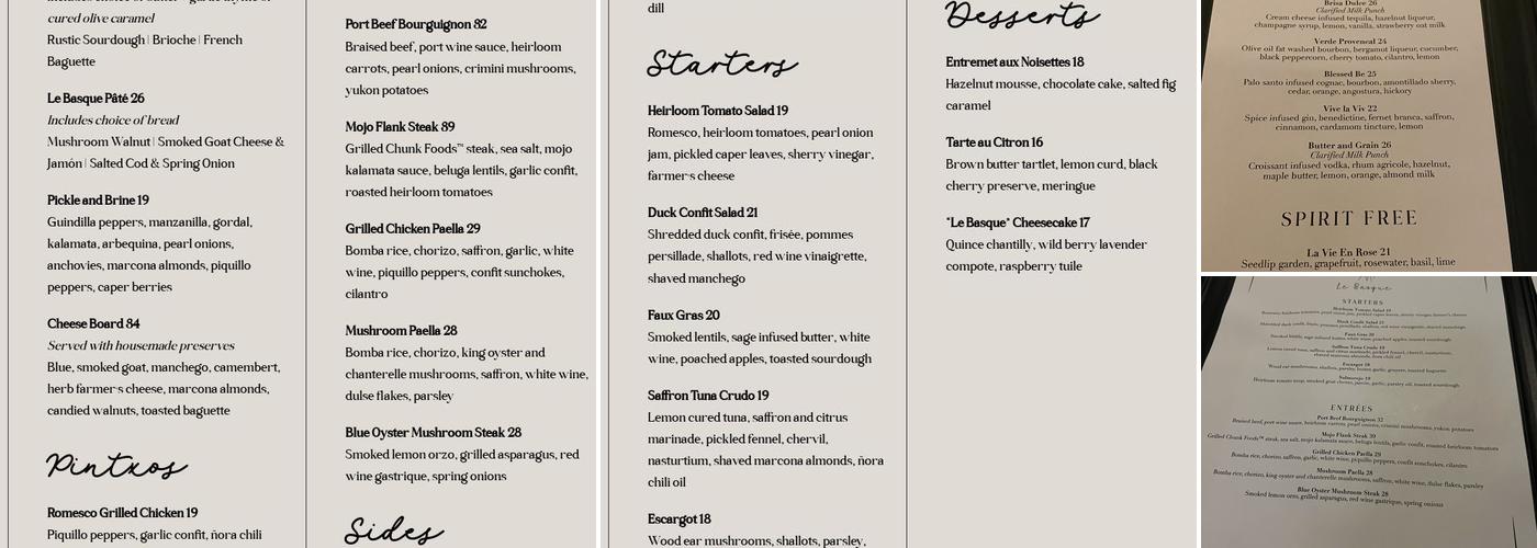 Le Basque Menu