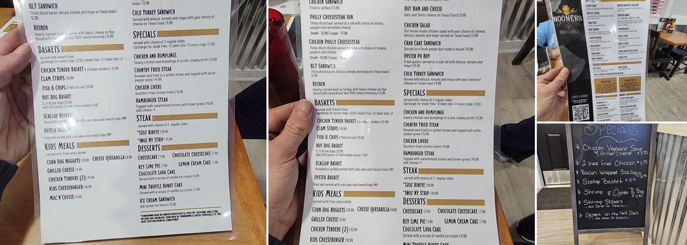 Nooner's Bar and Grille Menu
