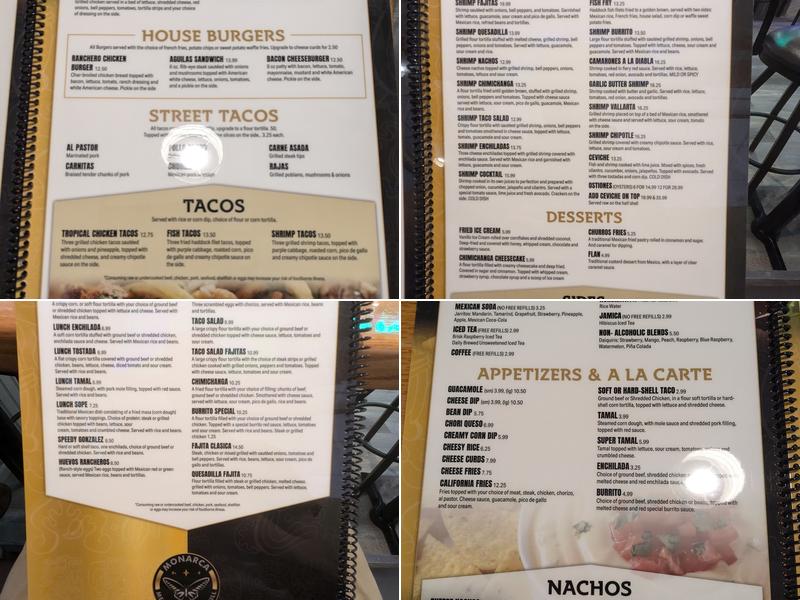 Monarca Mexican Bar & Grill Menu