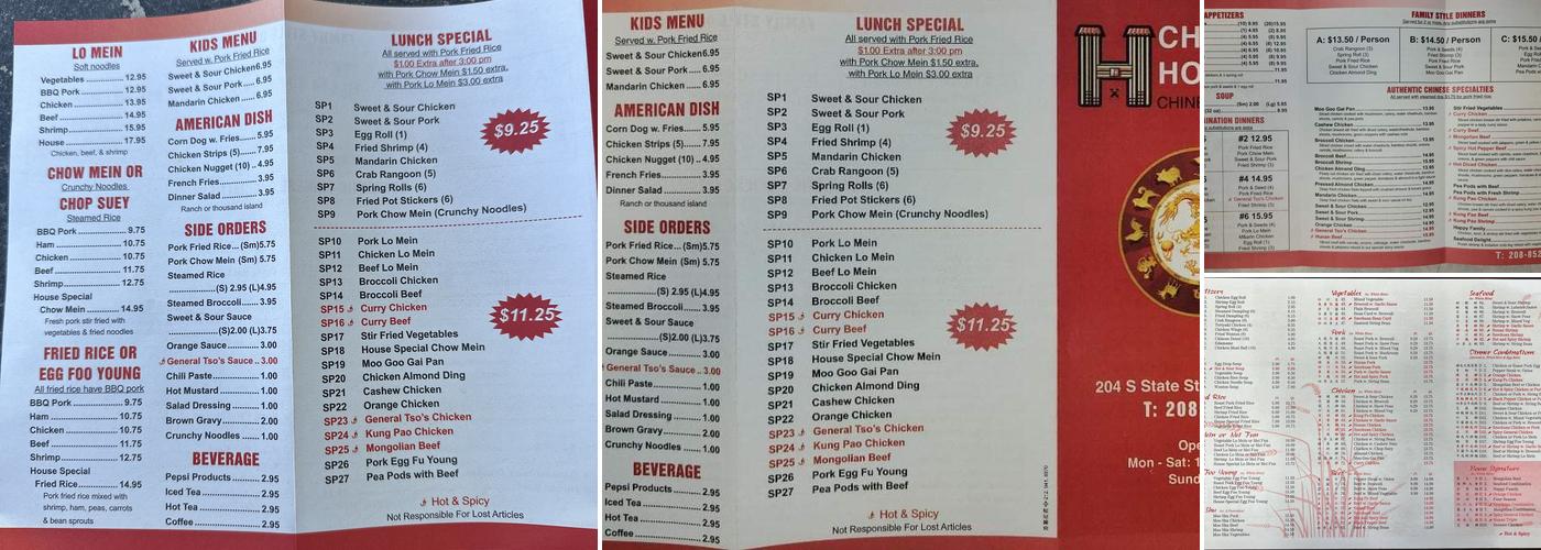 Chopsticks House Menu