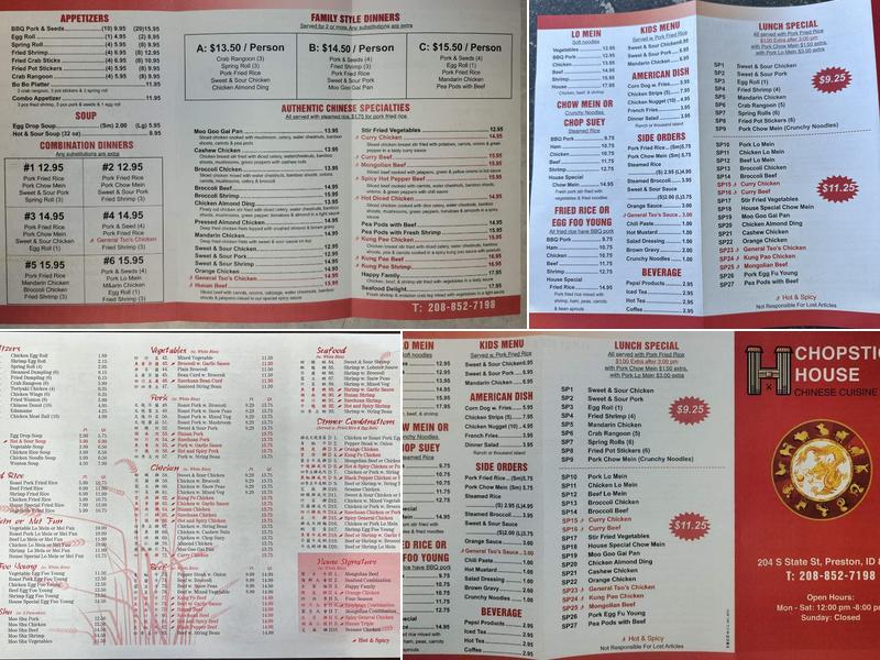 Chopsticks House Menu