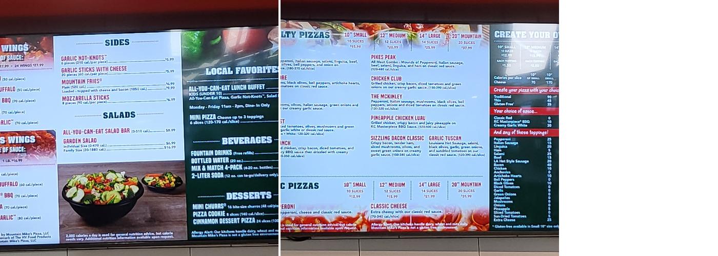 Mountain Mike's Pizza Menu