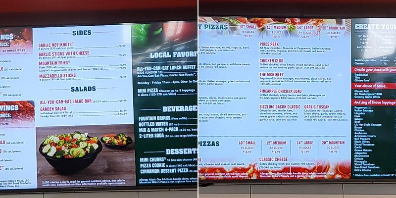 Mountain Mike's Pizza Menu