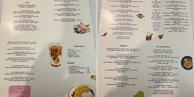 Sweet Basil Thai Bistro Menu