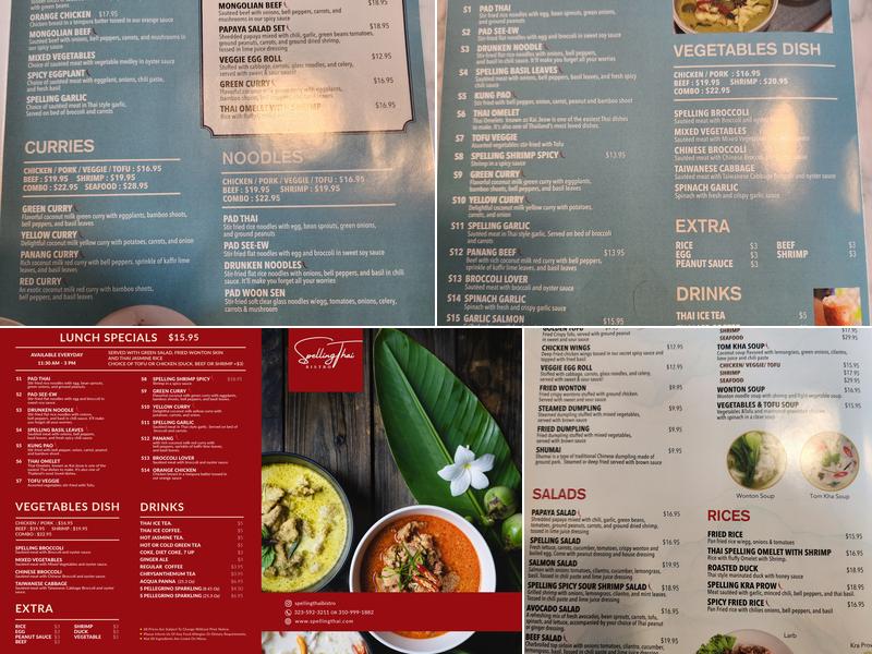 Spelling Thai Bistro Menu