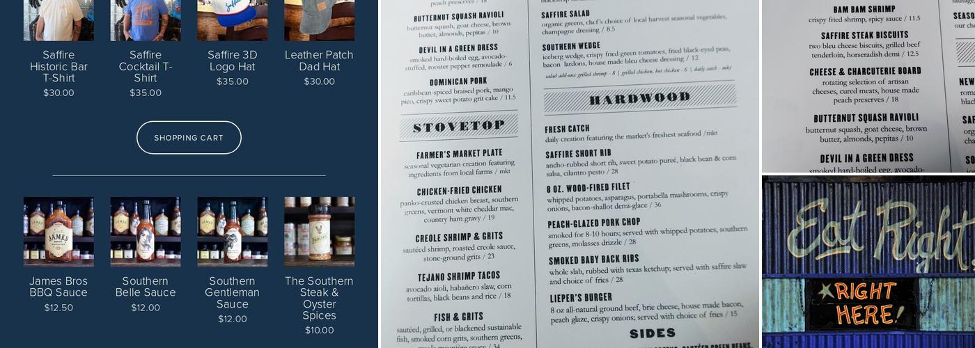 Saffire Restaurant Menu