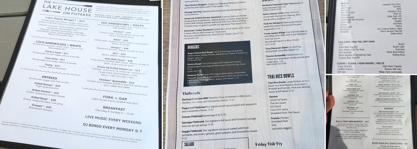 The Lake House on Pistakee Menu