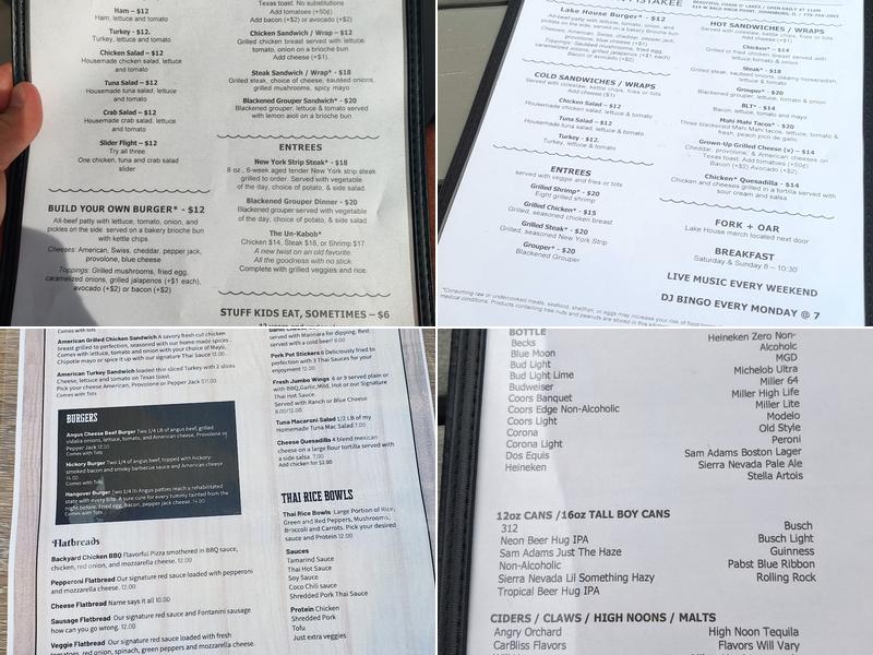 The Lake House on Pistakee Menu