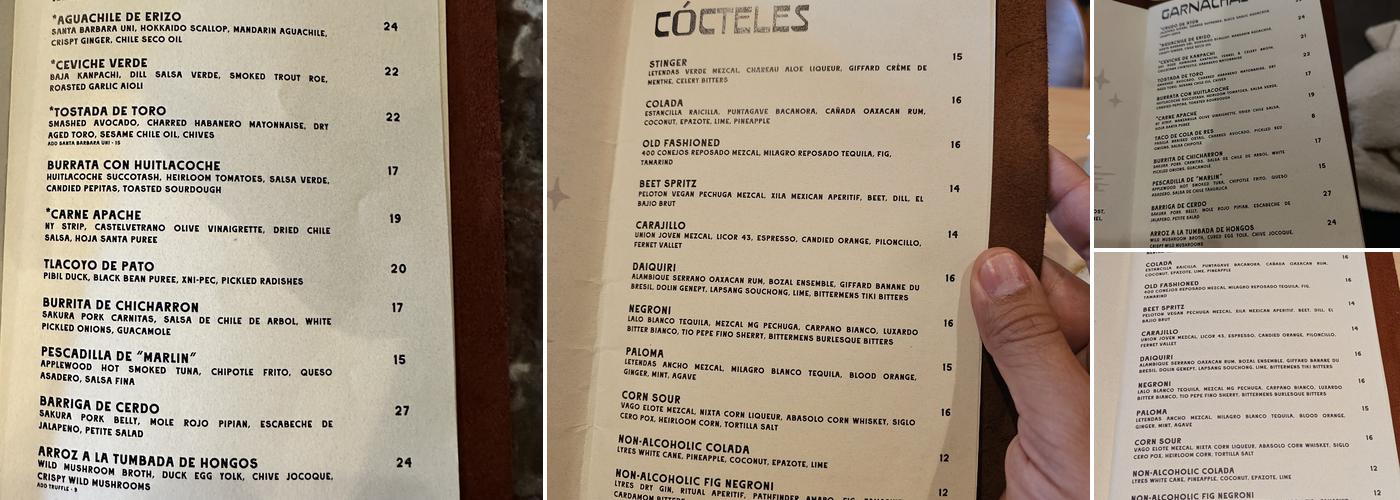 Mezcaleria Alma Menu