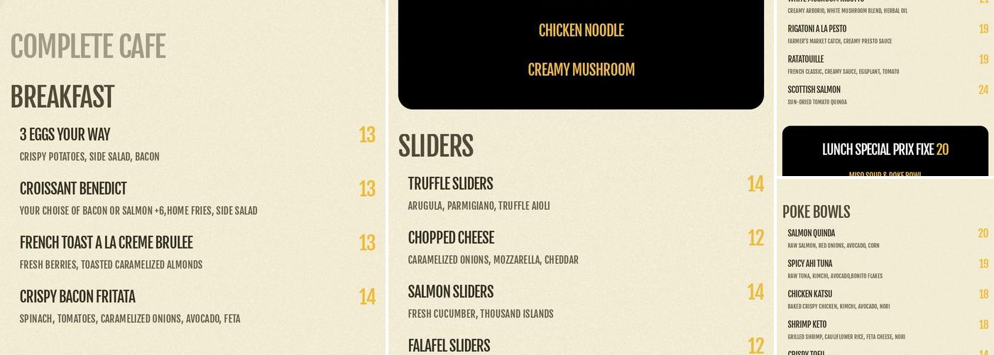 Complete Cafe Menu