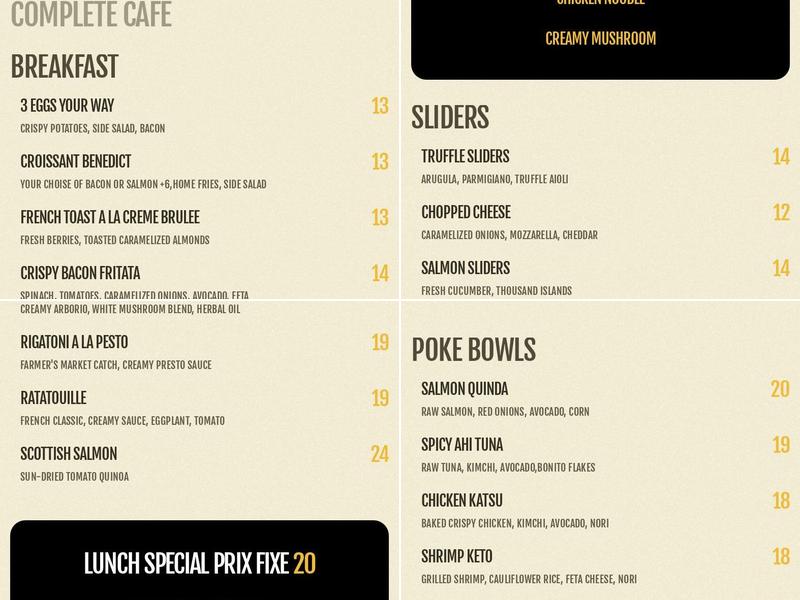 Complete Cafe Menu