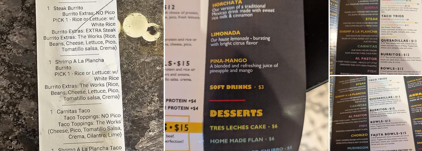 Sombrero Tacoria Menu