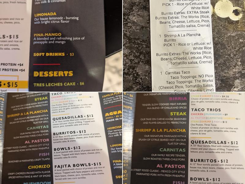 Sombrero Tacoria Menu