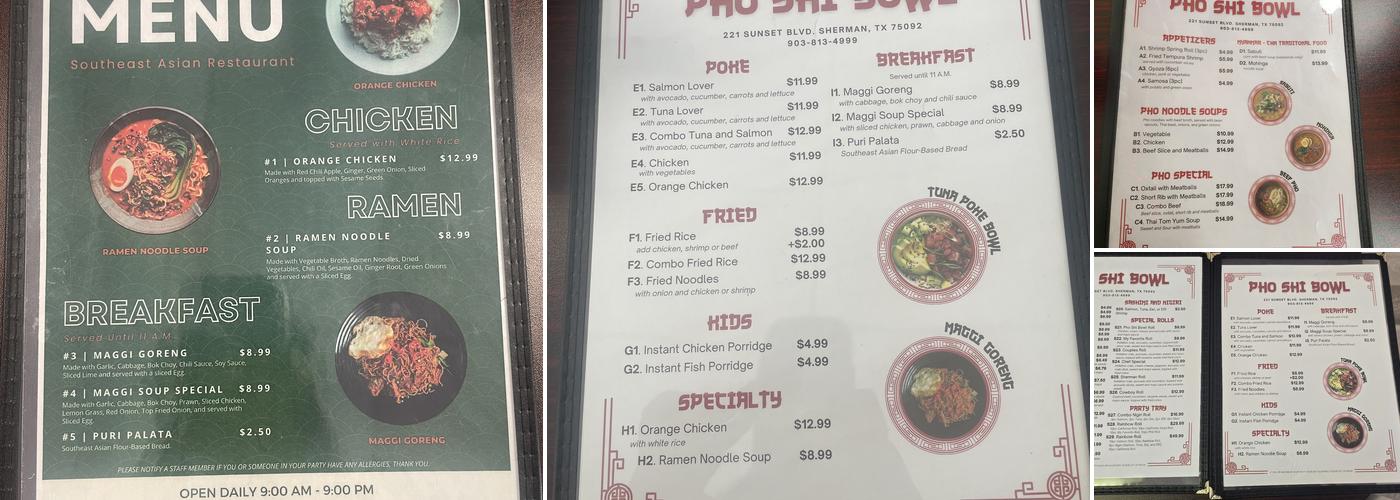 Pho Shi Bowl Menu