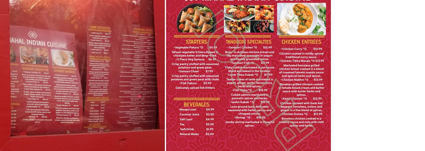 JOT MAHAL INDIAN CUISINE Menu