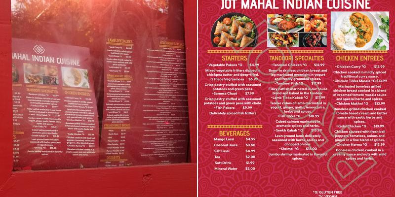 JOT MAHAL INDIAN CUISINE Menu