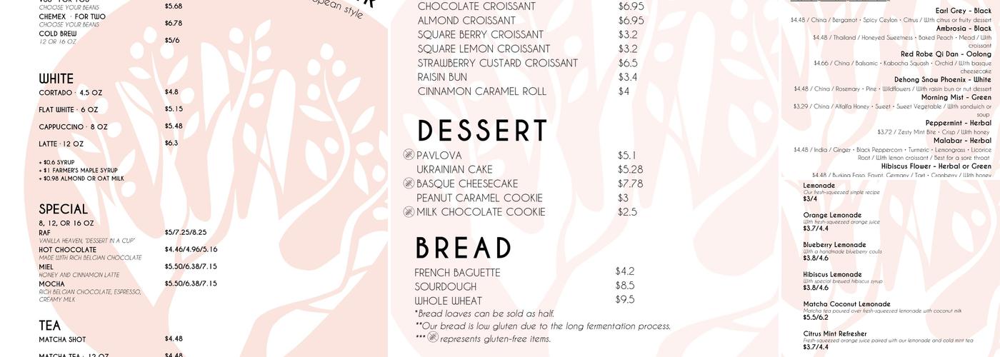 Chef Sergey's Bakery Menu
