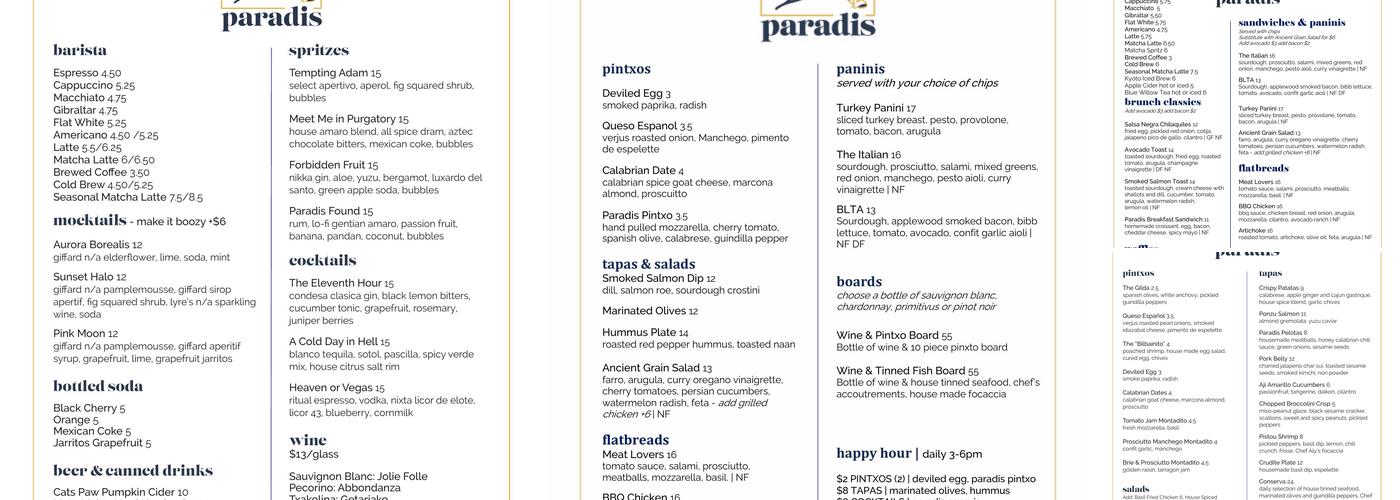 Paradis Menu