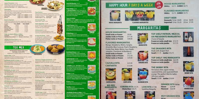 El Viejo Tony Mexican Grill Sulphur Menu