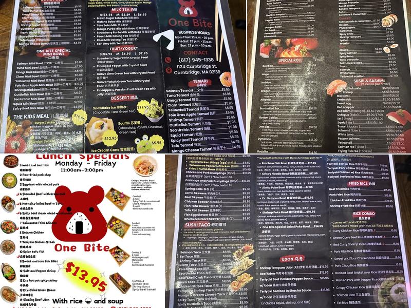 One Bite And Bar Menu