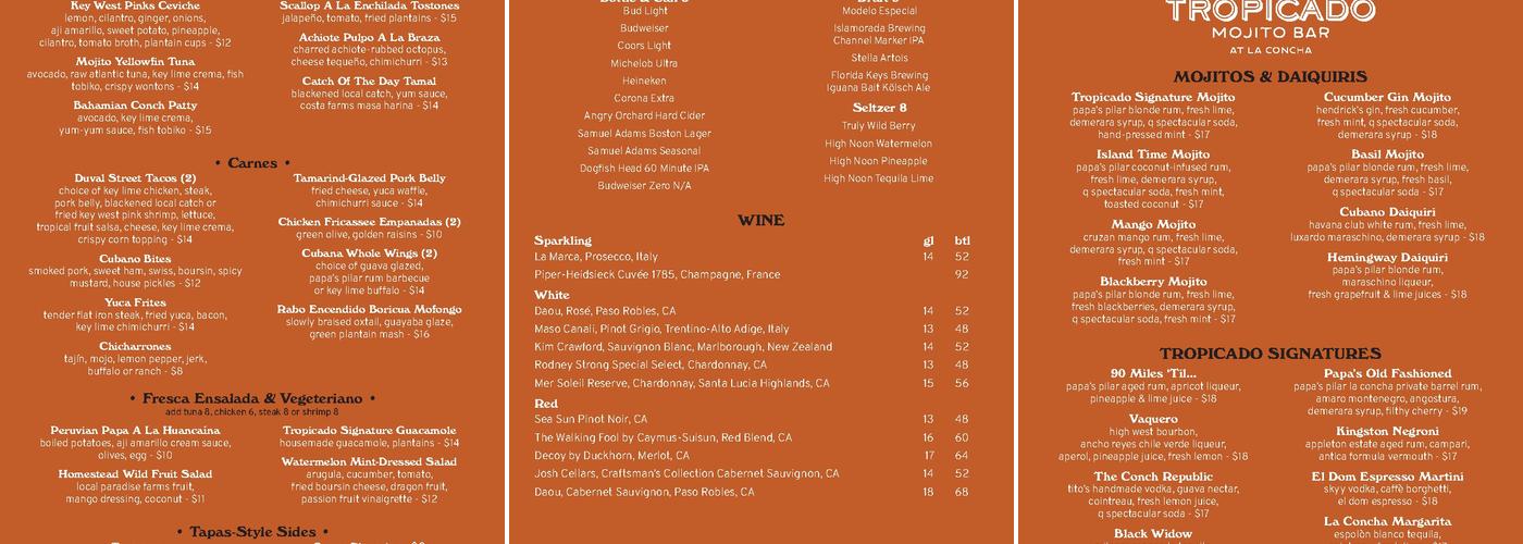 Tropicado Mojito Bar Menu