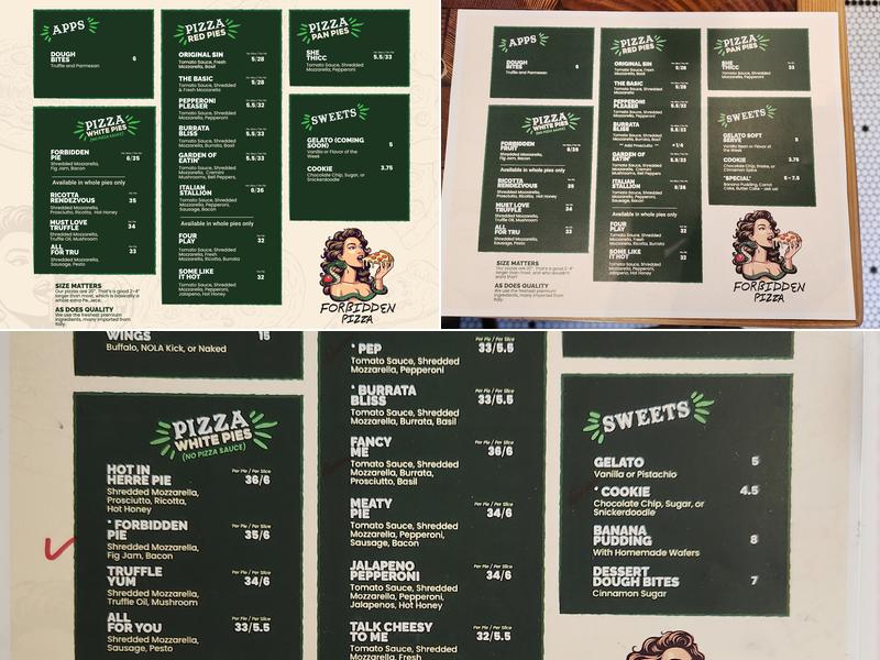 Forbidden Pizza Menu