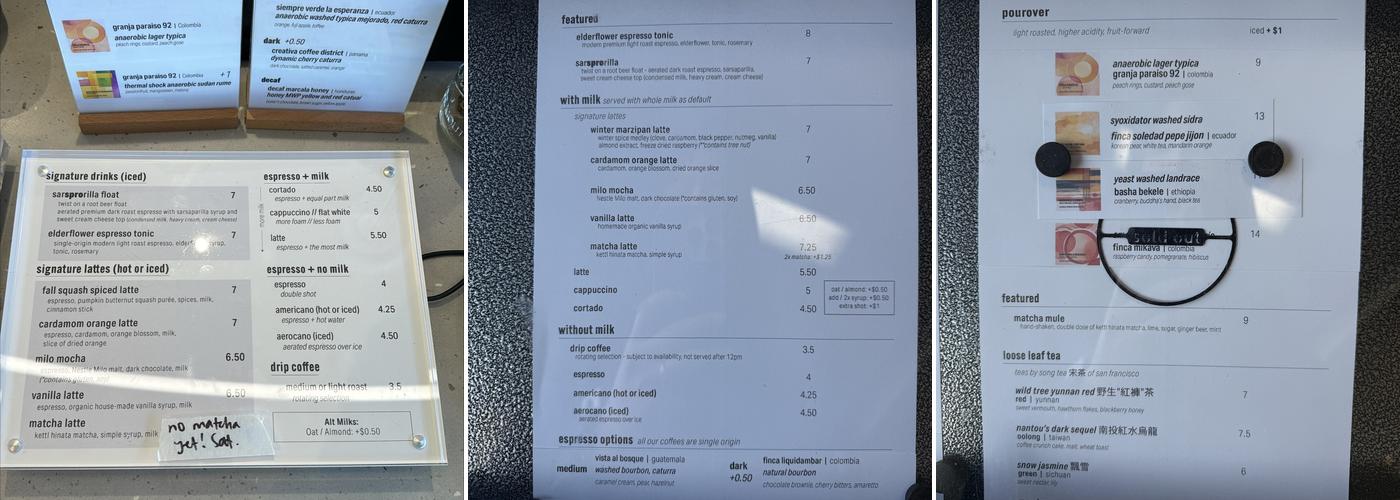 Moonwake Coffee Roasters Menu