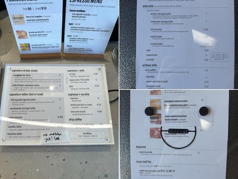 Moonwake Coffee Roasters Menu