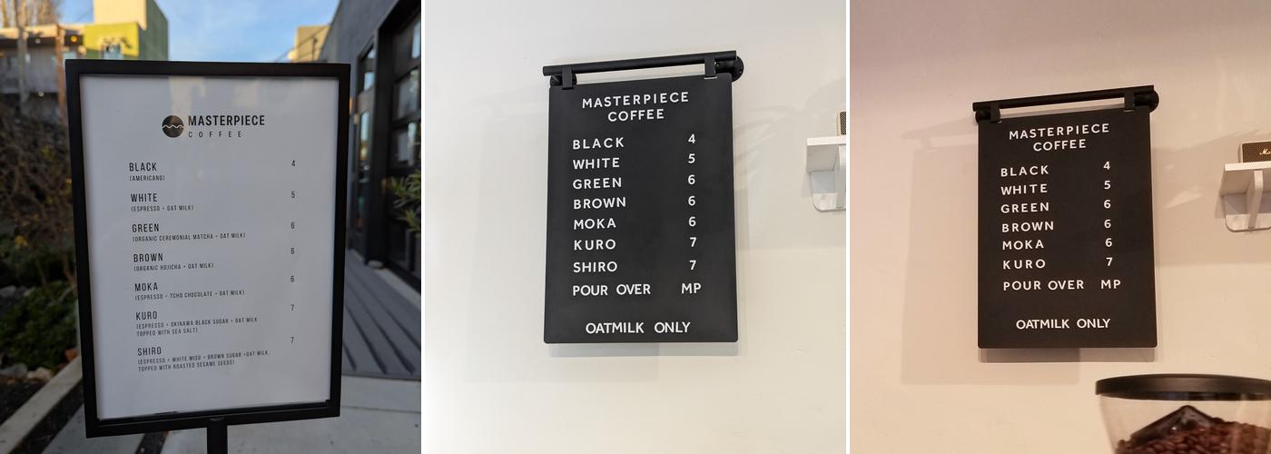 Masterpiece Coffee Menu