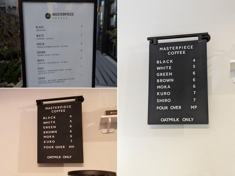 Masterpiece Coffee Menu