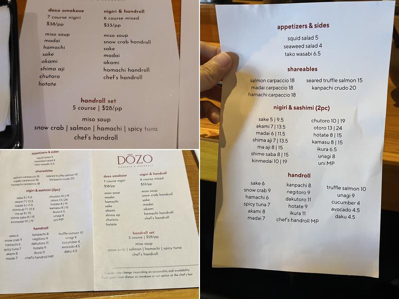 Dozo Omakase & Handroll Bar Menu