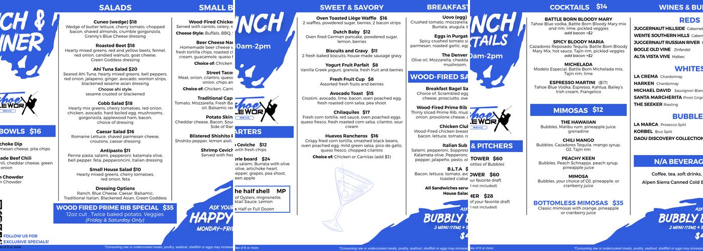 Lake Tahoe AleWorX Reno Menu