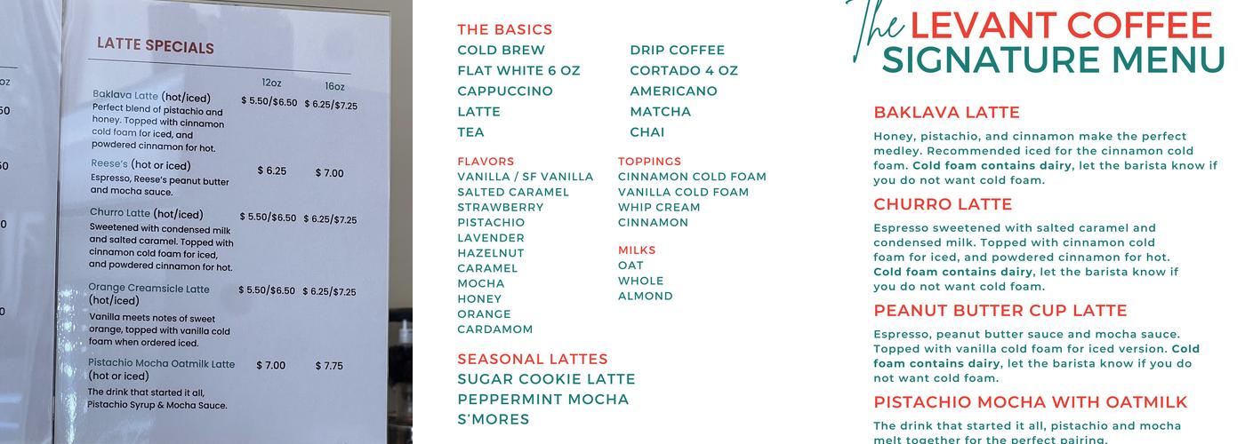 Levant Coffee Menu