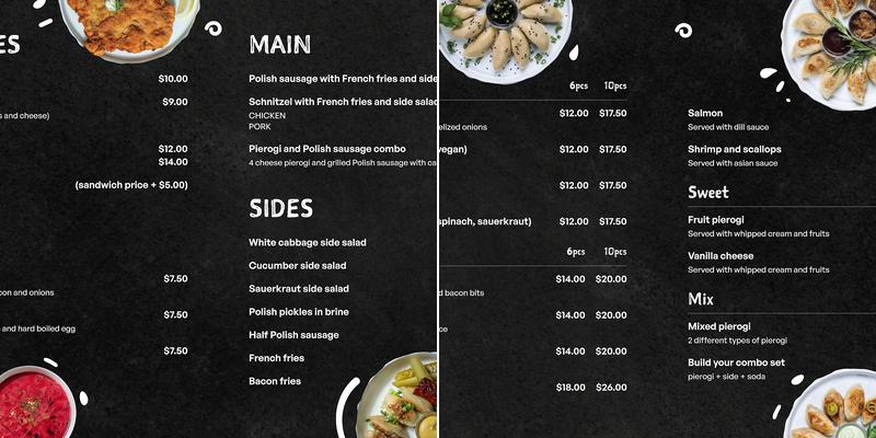 Pierogi One Menu