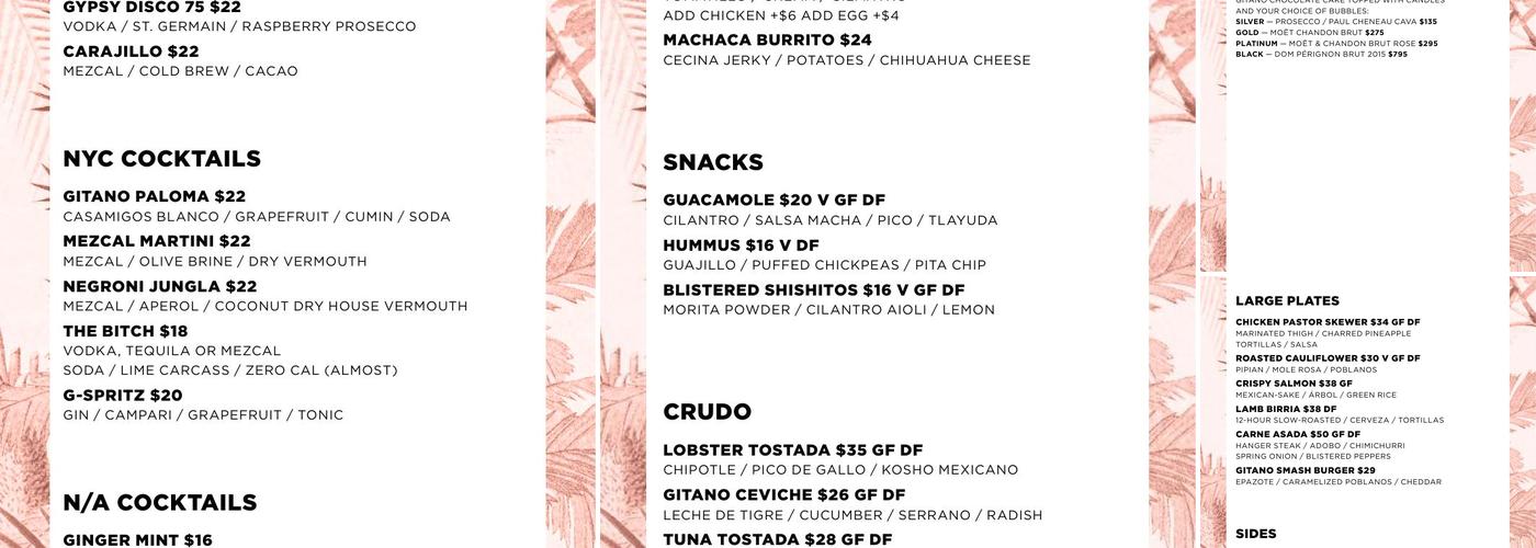 GITANO NYC Menu