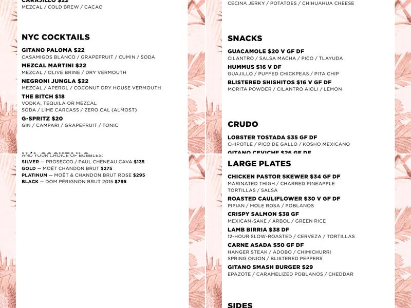 GITANO NYC Menu